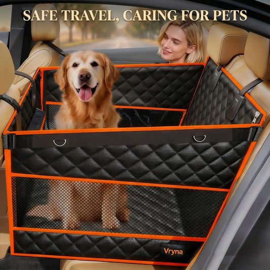 Large & Medium Dog Car Basket, Rear Seat Extended Hammock Style. Hard-Floor Vehicle Compatible, Heavy-Duty Waterproof Dog Basket with 2 Mesh Windows, Storage Bag and Flip Straps, Suitable for Cars, Trucks and Suvs.